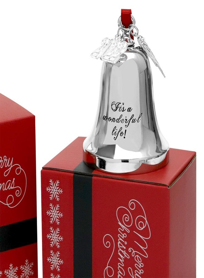 JUPPE 2025 Silver Engraved It's A Wonderful Life Christmas Bell Ornaments for Christmas Tree Wedding Anniversary Decoration Pendants with Angel Wings (Silver Bell) - Image 3